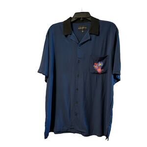 NWT No Boundaries Men's Bowling Shirt Navy Blue 70s Inspired SzL